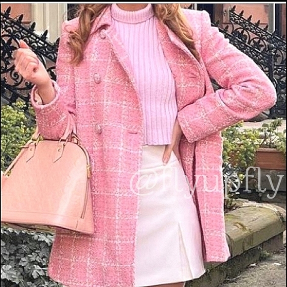 Zara Pink Plaid Women's Coat - Picture 4 of 13